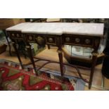 A French breakfront marble topped console table,