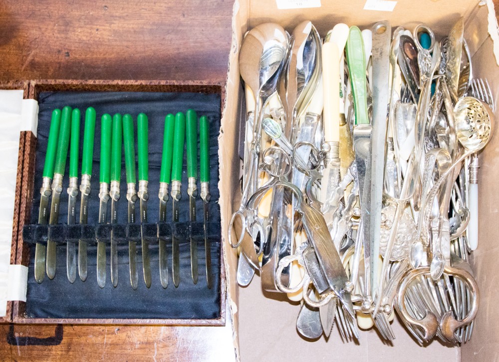 Various plated flatware to include sets of fish eaters etc (1 box)