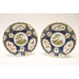 Pair of Worcester style cabinet plates, hand painted with birds and insects in cartouche,