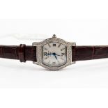 A diamond Precious Time ladies wristwatch on leather strap, with sapphire crown,