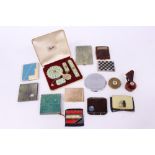 Collection of powder compacts, Art Deco, 1920's shagreen effect 'fan and compact' combination,