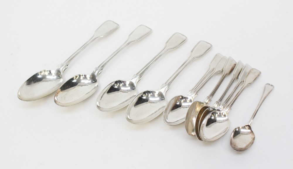 Four Victorian table spoons, six desert spoons, all hallmarked London 1845, Henry Holland,