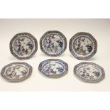 A set of Chinese Qianlong dessert plates, famille rose, blue and white,