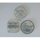 Three Staffordshire Monochrome Pot Lids XYLO Dentifrice M.