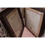 Pair of framed Masonic documents, 1841 and 1843,