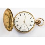 Gentleman's 9ct gold pocket watch, a/f glass and surround detached, case dented,