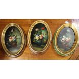 ****Ex Luddington Manor****Three Italian oil on card watercolours depicting still life studies of