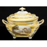 A Derby porcelain scene painted sauce tureen and cover, View in Scotland and Near Derby,