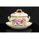 A Derby porcelain sauce tureen and stand, painted with floral specimens attributed to William Pegg,