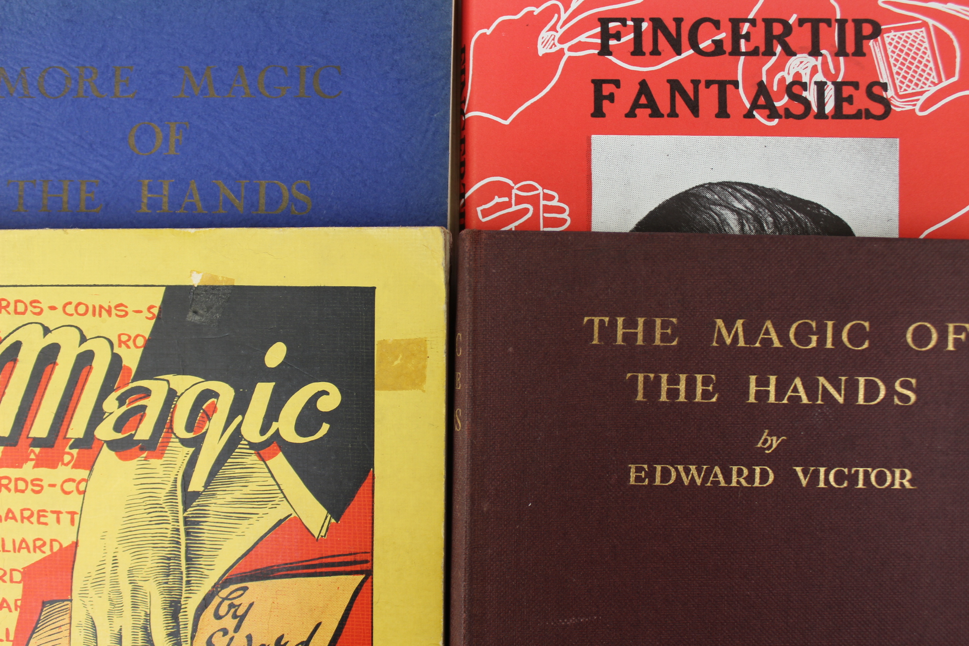 A collection of books relating to hand magic, including volumes by Edward Victor,