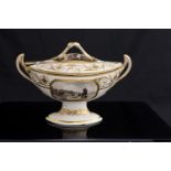 A Derby porcelain navette form sauce boat and cover, circa 1790, Neoclassical, pedestal design,