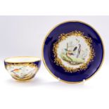 A Derby Bloor porcelain cabinet cup and saucer, cobalt ground, after Sevres,