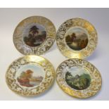 Four Derby porcelain scene painted dessert plates, circa 1815, attributed to George Robertson,