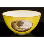 A Derby porcelain yellow ground slop bowl, circa 1800,