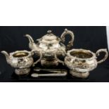 A George IV Irish silver tea set, ovoid form,