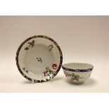 A Derby Duesbury mark saucer, circa 1782-1800, and matching teabowl, fluted, banded in gilt blue,