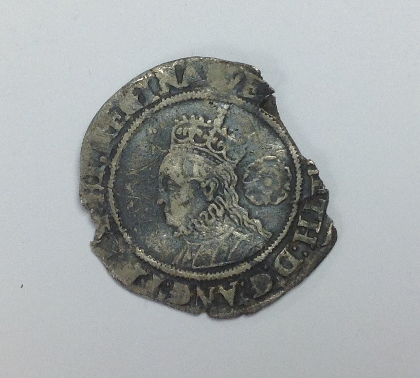 Silver Sixpence Elizabeth I 1569 Coronet initial mark.