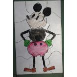 Four perspex display boards, showing advertising etc, large Mickey Mouse jigsaw trick,