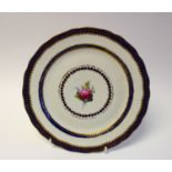 A Derby porcelain dessert plate, circa 1795, painted with a central rose, probably by Billinsley,