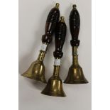 Collection of three vintage magic trick handbells,