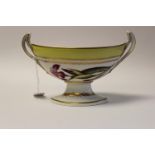 A Derby porcelain yellow ground botanical sauce boat, circa 1790, pattern 216, pedestal form,