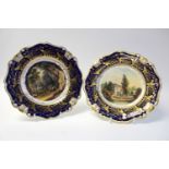 A pair of Derby Bloor view painted plates, circa 1825, Hertford Castle and View in Derbyshire,