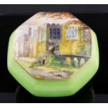 W E J Dean for Royal Crown Derby, a covered pot, the lid painted with the Terrace, Haddon Hall,