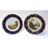 A pair of Derby Bloor dessert plates, scene painted with Warwick Castle and Helens Isle Perthshire,