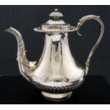 A Victorian silver coffee pot, baluster form, reeded to the lower body,