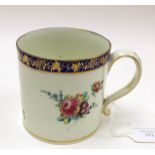 A Chelsea Derby tankard, circa 1769-75, floral sprays below a gilt blue vine band,