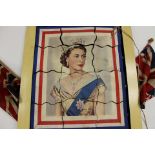 Vintage 1950s magic trick / jigsaw depicting portrait of Queen Elizabeth II with Union Jack flags