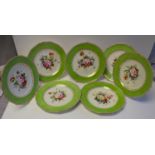 A Derby King Street part dessert service of seven plates, each with central floral spray,