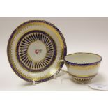 A Derby porcelain tea cup and saucer circa 1775-1782,