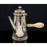 A Victorian silver chocolate pot, conical form with ivory handle, Holland Son and Slater,