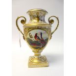 A Derby porcelain twin handled urn vase, circa 1820,