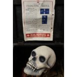 Vintage "Floating Skull" magic trick in wooden chest with advertisement for the 'Vampire One Man