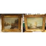 British School, 20th Century, a marine scene with tall mast sailing ships,