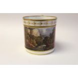 A Derby Bloor porter mug, circa 1835, painted with a scene of Matlock High Tor, pink ground,