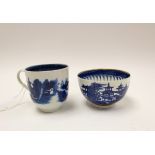 A Derby porcelain blue and white tea bowl, circa 1775-82, gilt rim,