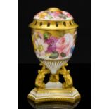 Albert Gregory for Royal Crown Derby, a florally painted potpourri, egg form,