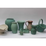 Lovatts Langley ware, pre 1930s Stoneware vases, jugs and baskets,