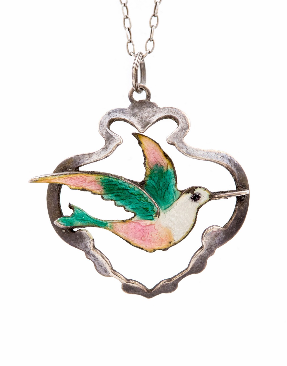 An Arts and Crafts silver and enamelled pendant on chain,