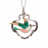 An Arts and Crafts silver and enamelled pendant on chain,