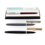 Parker 51 fountain pens, including brushed steel and maroon ,