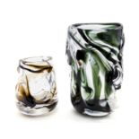 William Wilson and Harry Dyer for Whitefriars, two knobbly range streaky glass vases, 9610 and 9608,