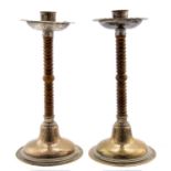 WMF, a pair of Jugendstil silver plate and turned wood candlesticks,