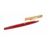 Parker 61 fountain pen, red barrel with Rainbow rose and yellow gold filled cap,