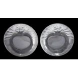 A pair of Lalique frosted glass dishes, Lions mask moulding, signed Lalique France,