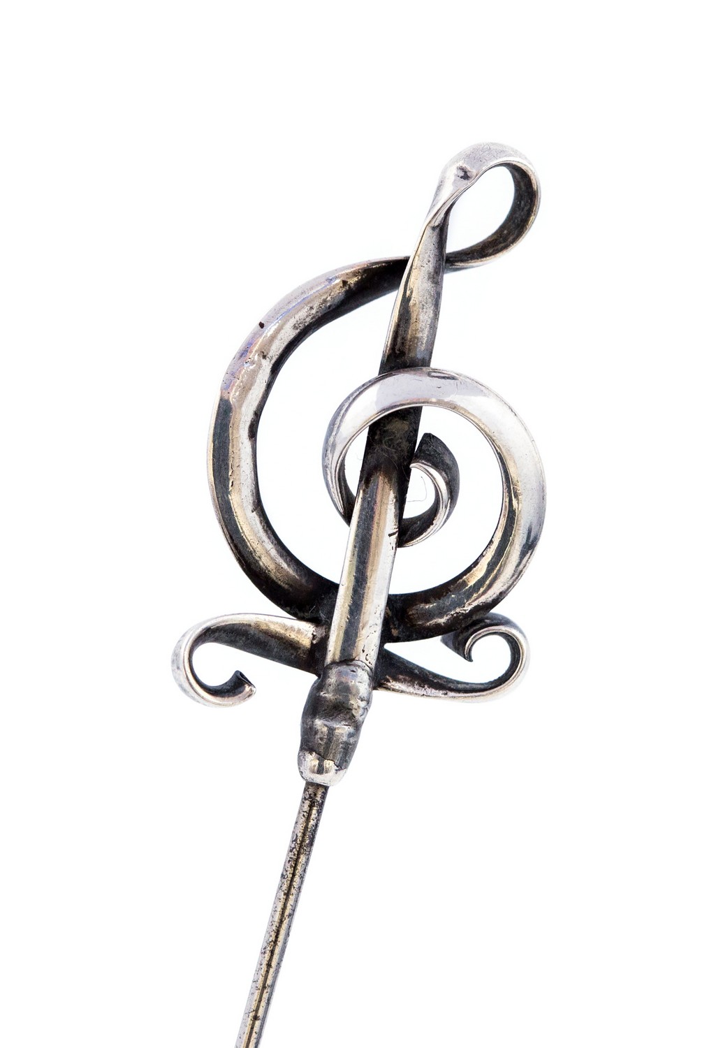 Charles Horner, an Arts and Crafts silver hat pin, the head in the form of a treble clef, mark CH, - Image 2 of 2