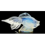 Sabino, a blue opalescent glass Angel fish, modelled with mouth open, signed,